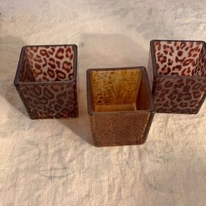 Set of Three glass animal print votive candle holders